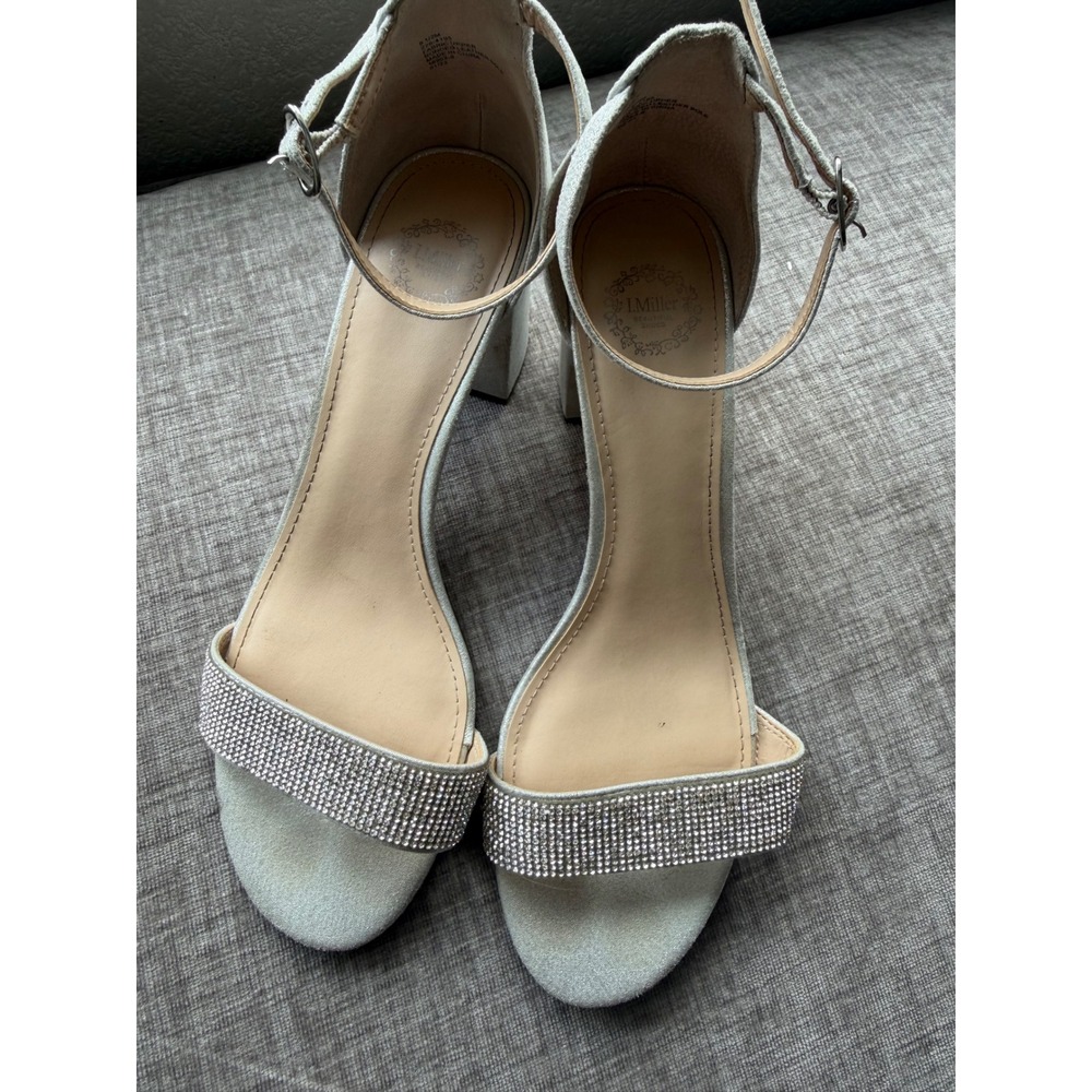 I. Miller Silver Rhinestone Ankle Strap Block Heel Sandals Womens 8.5M Formal
